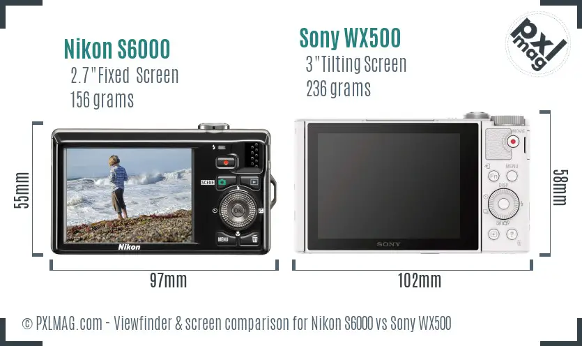 Nikon S6000 vs Sony WX500 Screen and Viewfinder comparison