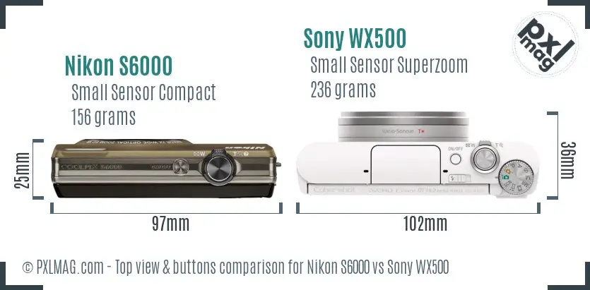 Nikon S6000 vs Sony WX500 top view buttons comparison