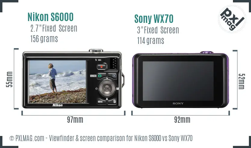 Nikon S6000 vs Sony WX70 Screen and Viewfinder comparison