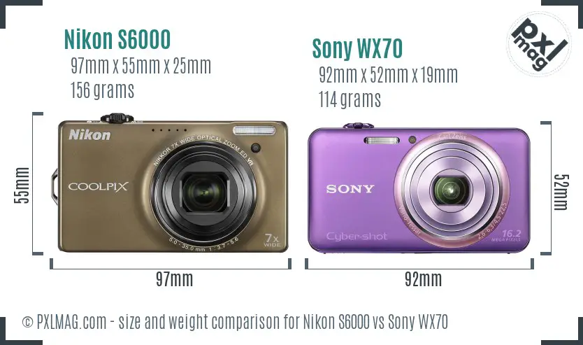 Nikon S6000 vs Sony WX70 size comparison
