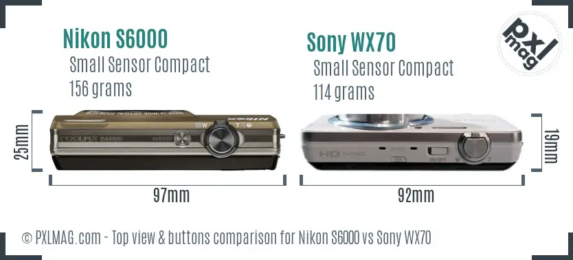 Nikon S6000 vs Sony WX70 top view buttons comparison