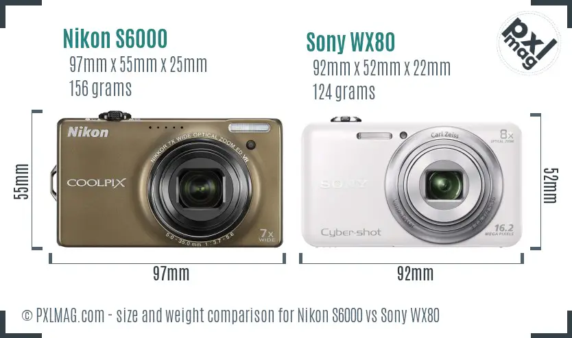 Nikon S6000 vs Sony WX80 size comparison