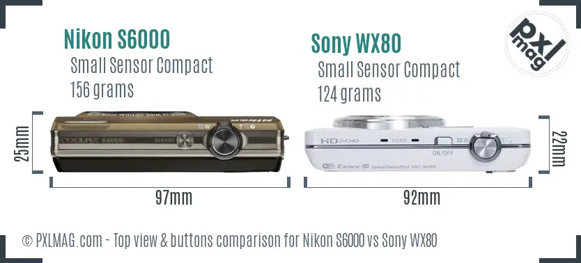 Nikon S6000 vs Sony WX80 top view buttons comparison
