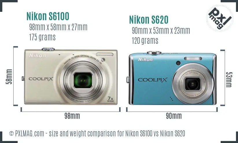 Nikon S6100 vs Nikon S620 size comparison