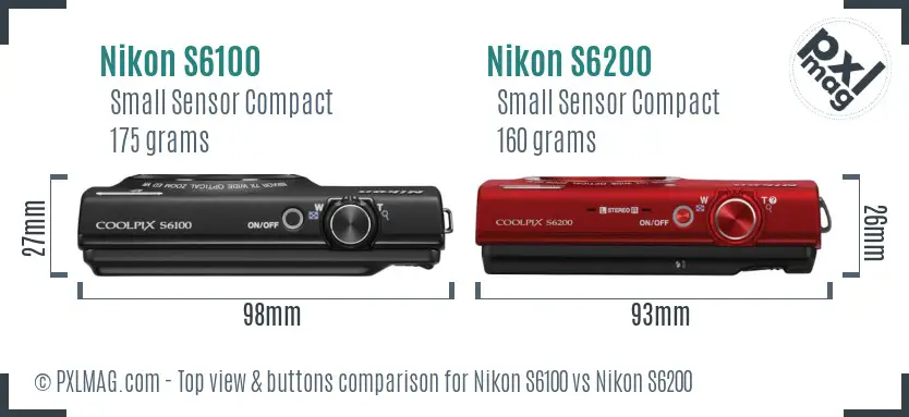 Nikon S6100 vs Nikon S6200 top view buttons comparison