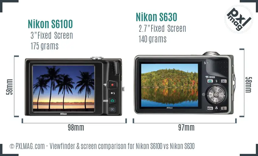 Nikon S6100 vs Nikon S630 Screen and Viewfinder comparison