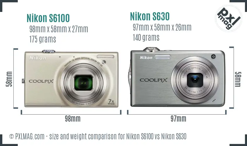 Nikon S6100 vs Nikon S630 size comparison