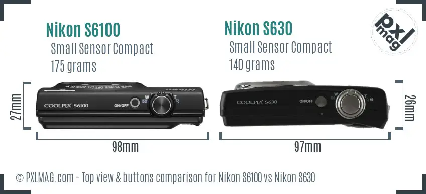 Nikon S6100 vs Nikon S630 top view buttons comparison