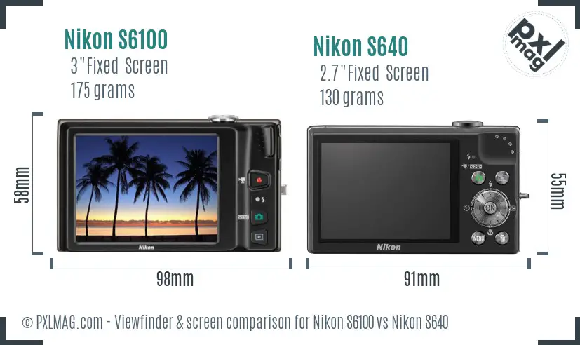 Nikon S6100 vs Nikon S640 Screen and Viewfinder comparison