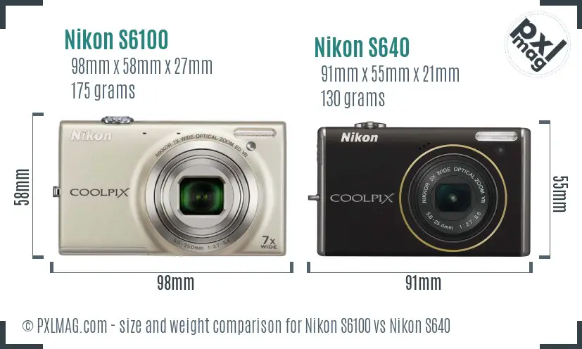 Nikon S6100 vs Nikon S640 size comparison