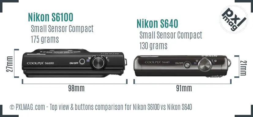 Nikon S6100 vs Nikon S640 top view buttons comparison