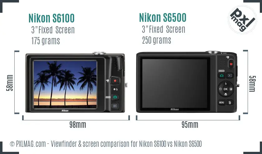 Nikon S6100 vs Nikon S6500 Screen and Viewfinder comparison