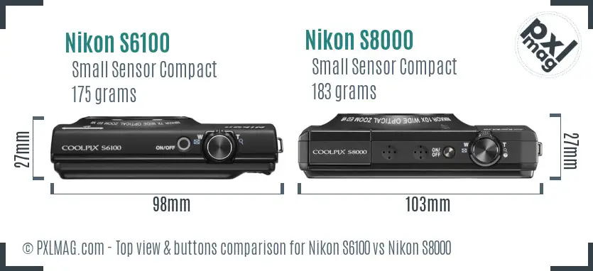 Nikon S6100 vs Nikon S8000 top view buttons comparison