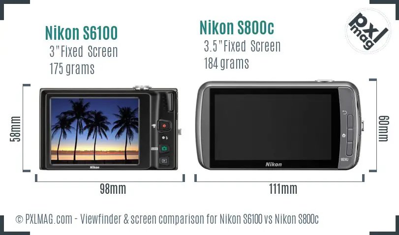 Nikon S6100 vs Nikon S800c Screen and Viewfinder comparison