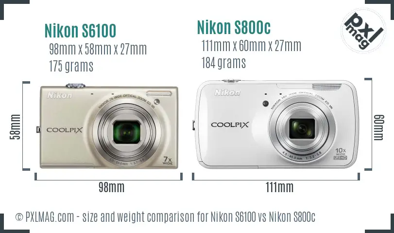 Nikon S6100 vs Nikon S800c size comparison