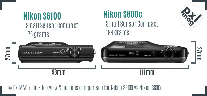 Nikon S6100 vs Nikon S800c top view buttons comparison