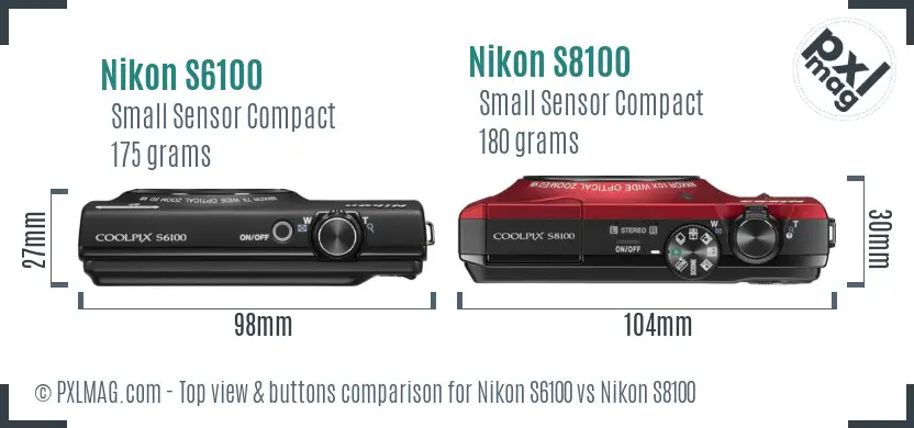 Nikon S6100 vs Nikon S8100 top view buttons comparison