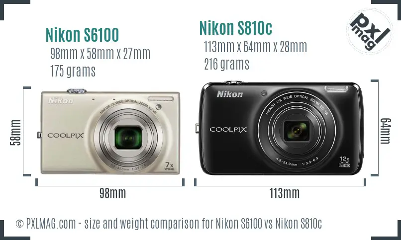 Nikon S6100 vs Nikon S810c size comparison