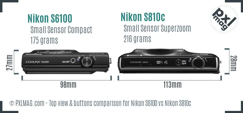 Nikon S6100 vs Nikon S810c top view buttons comparison
