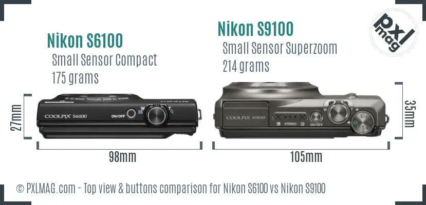 Nikon S6100 vs Nikon S9100 top view buttons comparison