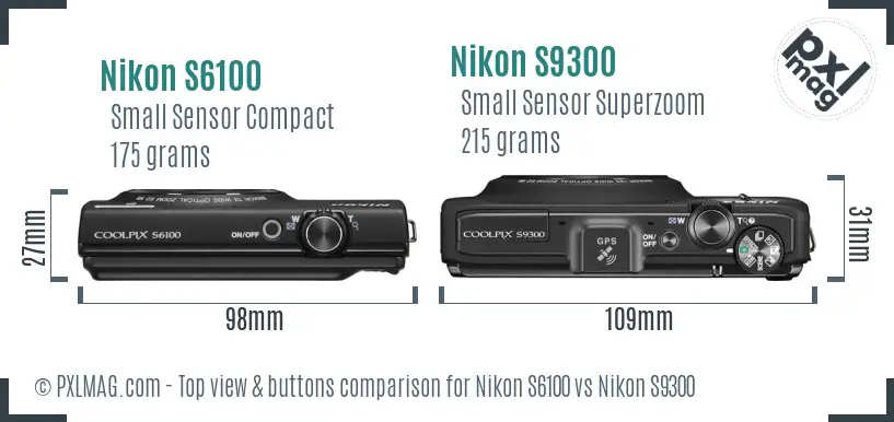 Nikon S6100 vs Nikon S9300 top view buttons comparison