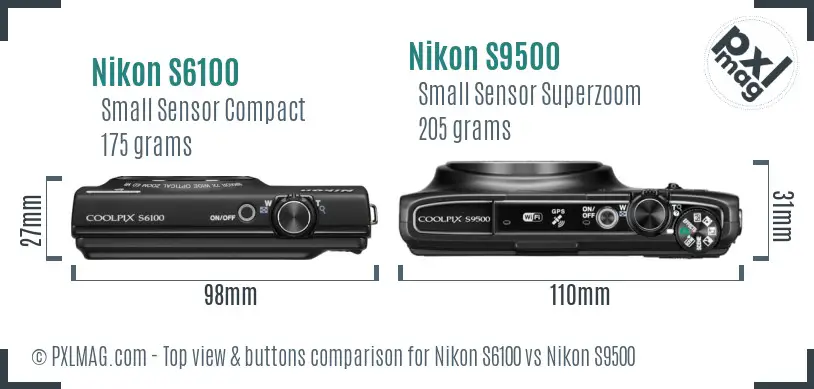Nikon S6100 vs Nikon S9500 top view buttons comparison