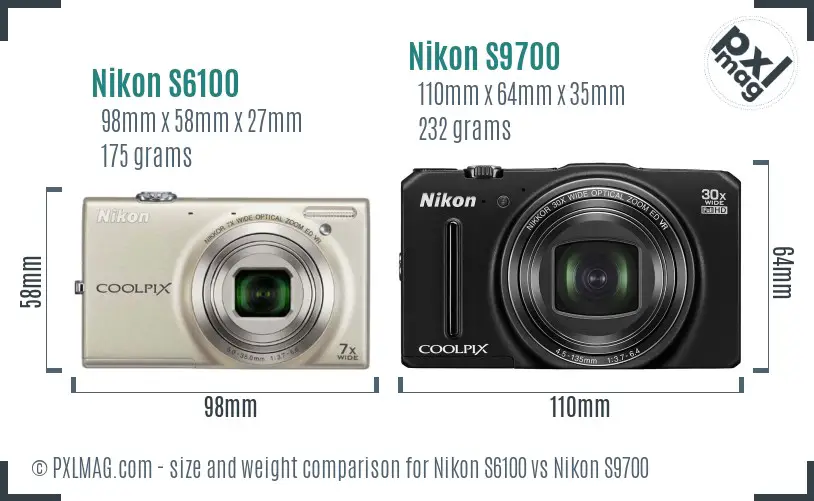 Nikon S6100 vs Nikon S9700 size comparison