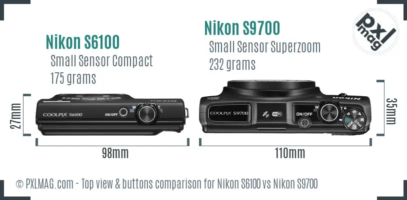 Nikon S6100 vs Nikon S9700 top view buttons comparison