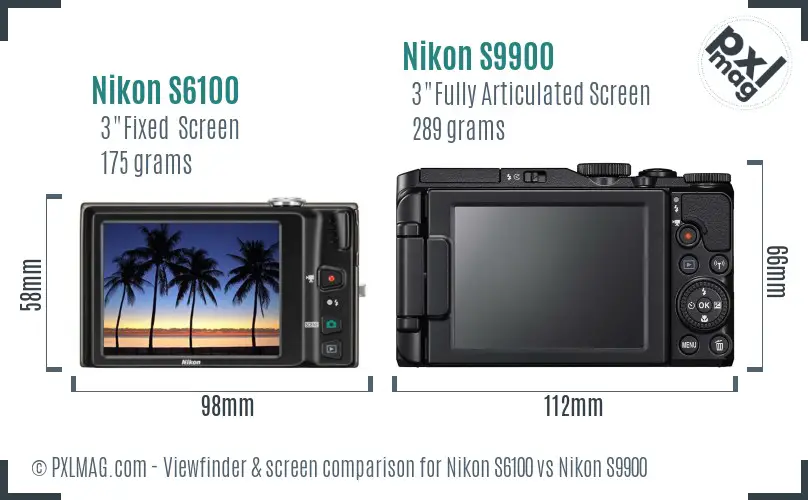 Nikon S6100 vs Nikon S9900 Screen and Viewfinder comparison