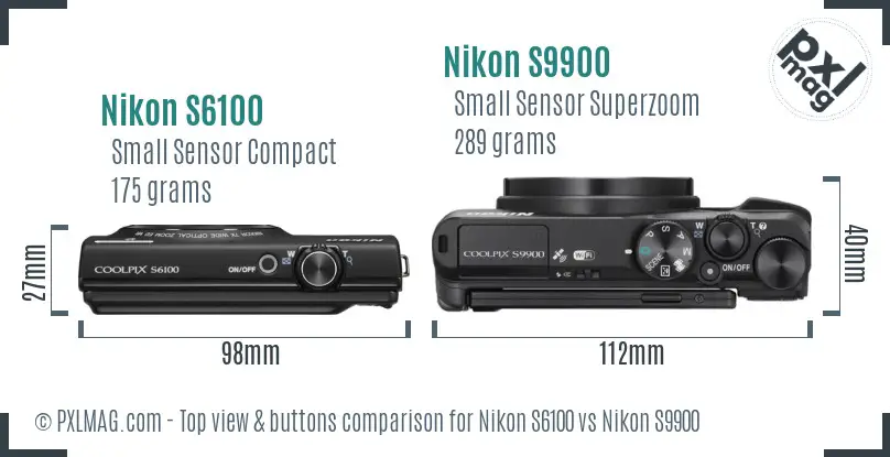 Nikon S6100 vs Nikon S9900 top view buttons comparison