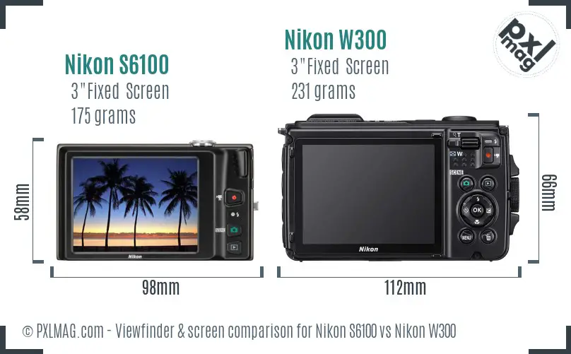 Nikon S6100 vs Nikon W300 Screen and Viewfinder comparison