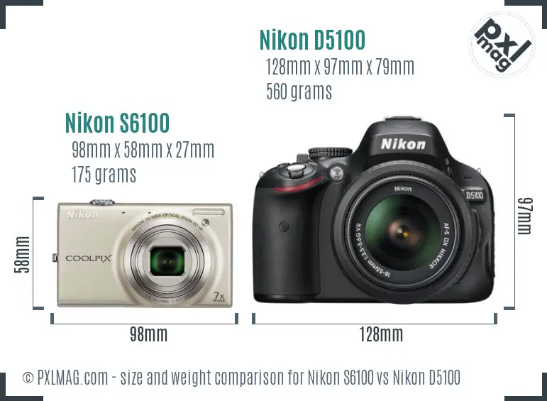 Nikon S6100 vs Nikon D5100 size comparison