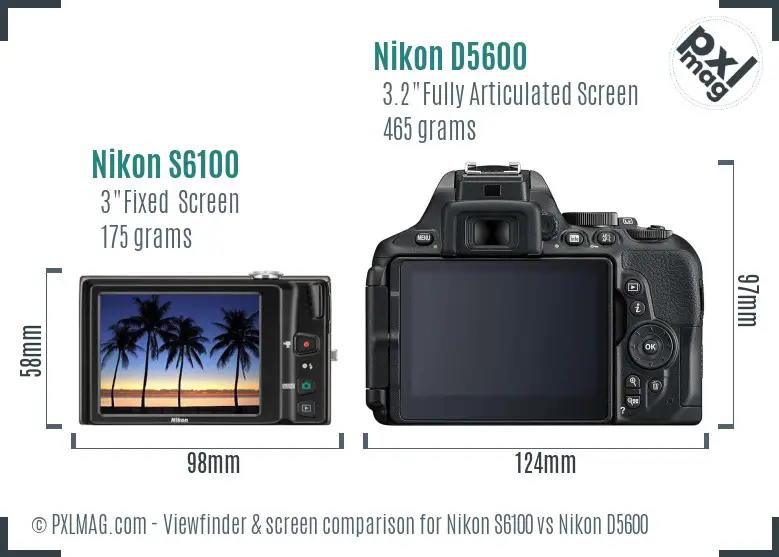 Nikon S6100 vs Nikon D5600 Screen and Viewfinder comparison
