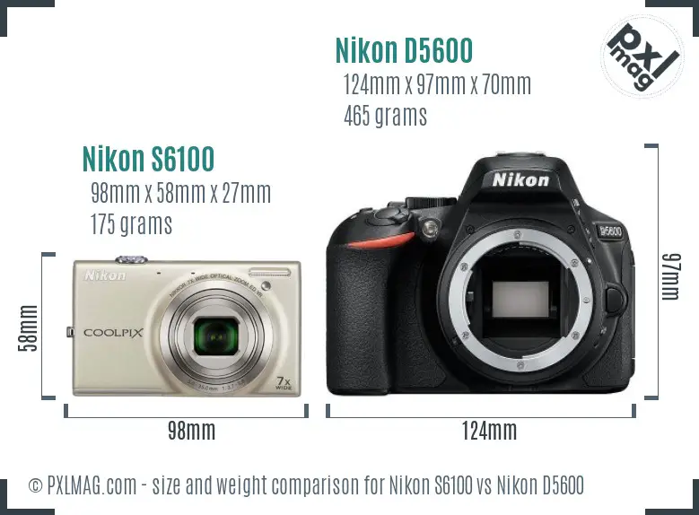 Nikon S6100 vs Nikon D5600 size comparison