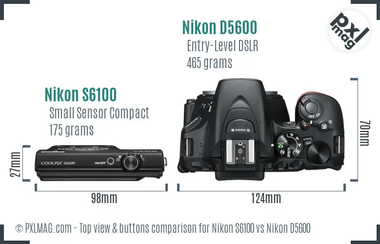 Nikon S6100 vs Nikon D5600 top view buttons comparison