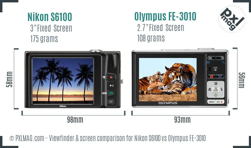 Nikon S6100 vs Olympus FE-3010 Screen and Viewfinder comparison
