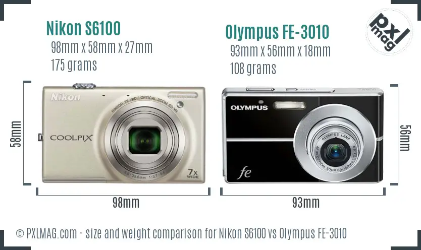 Nikon S6100 vs Olympus FE-3010 size comparison