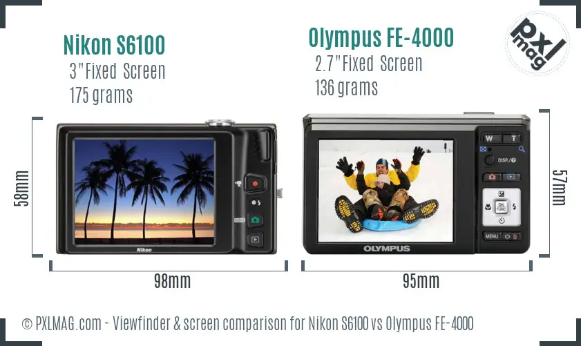 Nikon S6100 vs Olympus FE-4000 Screen and Viewfinder comparison