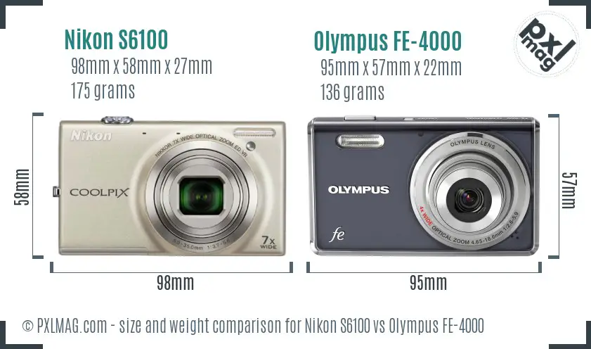 Nikon S6100 vs Olympus FE-4000 size comparison
