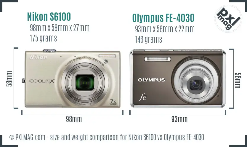 Nikon S6100 vs Olympus FE-4030 size comparison Nikon S6100 vs Olympus FE-4030 size comparison