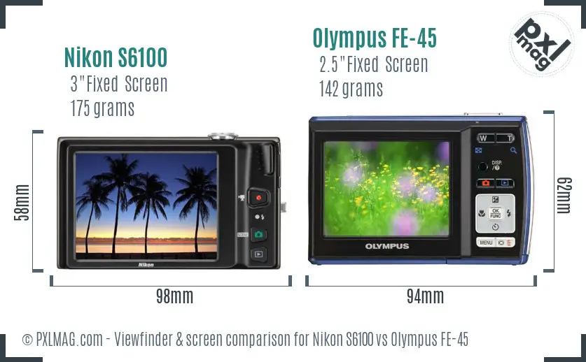 Nikon S6100 vs Olympus FE-45 Screen and Viewfinder comparison