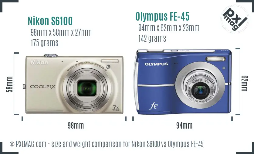 Nikon S6100 vs Olympus FE-45 size comparison Nikon S6100 vs Olympus FE-45 size comparison