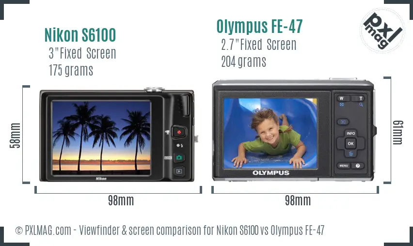 Nikon S6100 vs Olympus FE-47 Screen and Viewfinder comparison