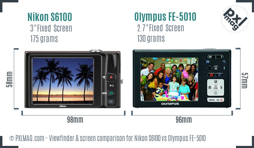 Nikon S6100 vs Olympus FE-5010 Screen and Viewfinder comparison
