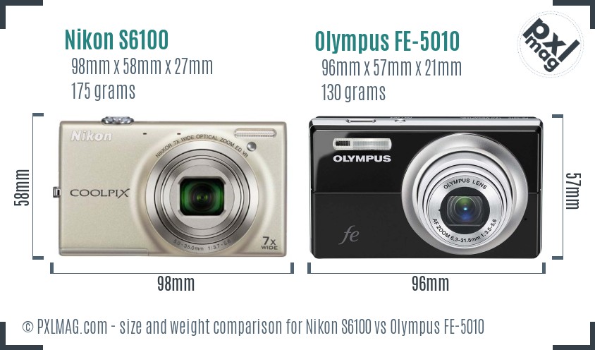 Nikon S6100 vs Olympus FE-5010 size comparison
