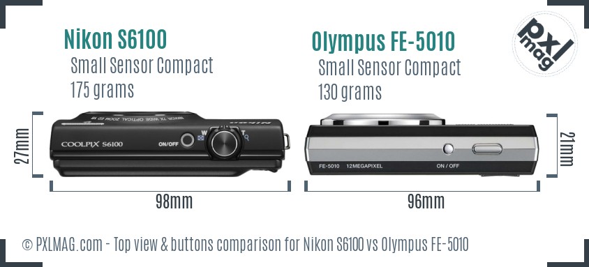 Nikon S6100 vs Olympus FE-5010 top view buttons comparison