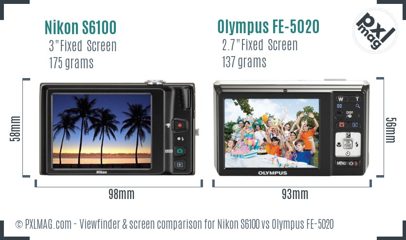 Nikon S6100 vs Olympus FE-5020 Screen and Viewfinder comparison