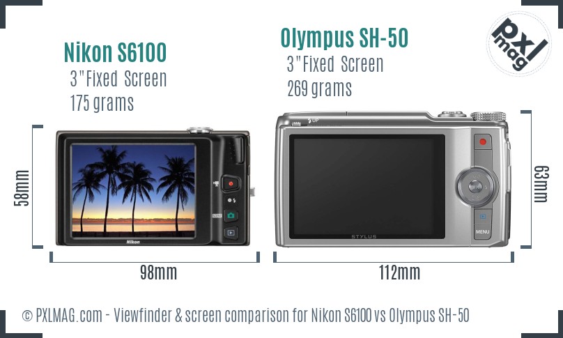 Nikon S6100 vs Olympus SH-50 Screen and Viewfinder comparison