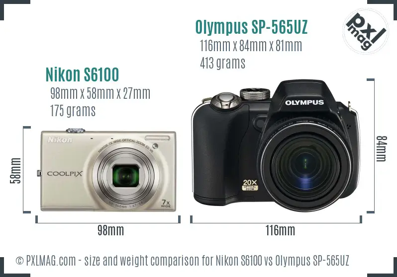 Nikon S6100 vs Olympus SP-565UZ size comparison