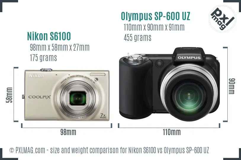 Nikon S6100 vs Olympus SP-600 UZ size comparison